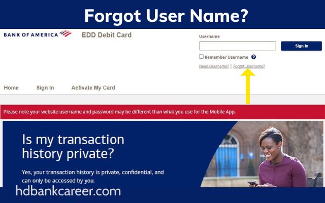 Edd Bank of America recover user name step 1
