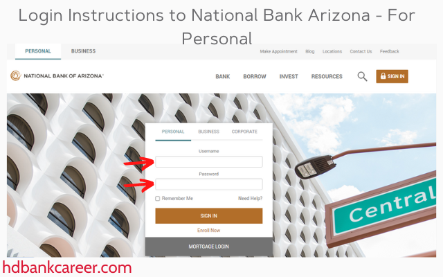 Login Instructions to National Bank Arizona - For Personal