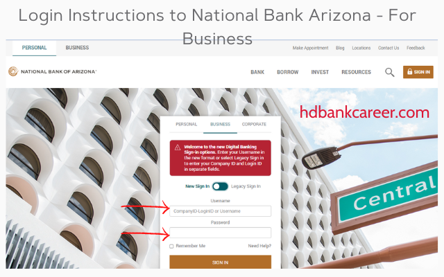 Login Instructions to National Bank Arizona - For Business