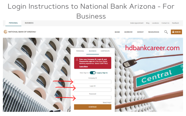 Login Instructions to National Bank Arizona - For Business