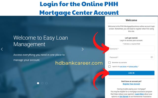 Login for the Online PHH Mortgage Center Account on the website