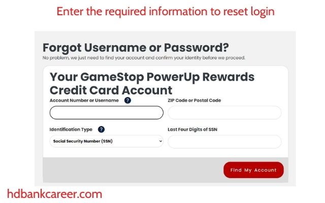 Enter the required information to reset login