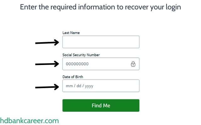 Enter the required information to recover your login