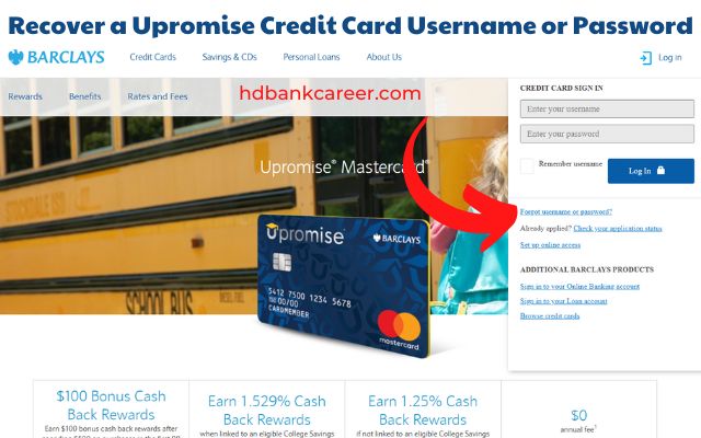 Recover a Upromise Credit Card Username or Password