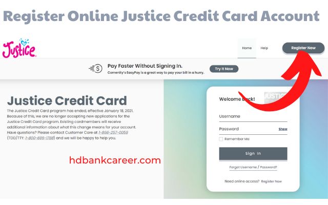 Register Online Justice Credit Card Account