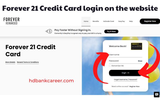Forever 21 Credit Card login on the website